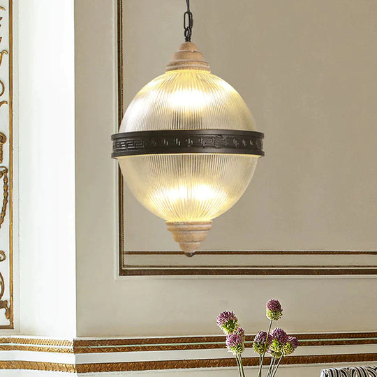 6 - Bulb Chandelier Lighting Rural Living Room Pendant Light Fixture With Globe Clear Ribbed Glass
