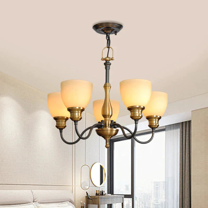 Black 3/5/8 Bulbs Hanging Lamp Rural Frosted Glass Bowl Chandelier Pendant Light With Metal Curved
