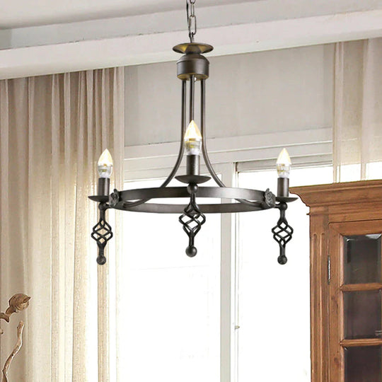 Iron Black Finish Hanging Chandelier Candelabra 3 - Light Rustic Suspension Pendant Light With