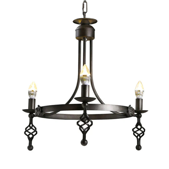 Iron Black Finish Hanging Chandelier Candelabra 3 - Light Rustic Suspension Pendant Light With