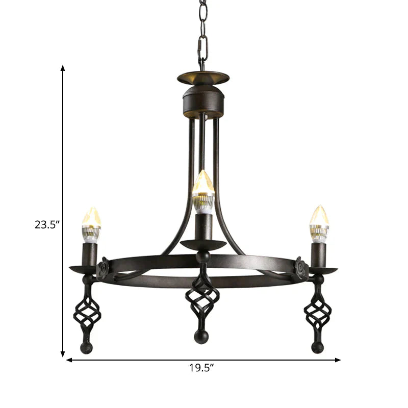 Iron Black Finish Hanging Chandelier Candelabra 3 - Light Rustic Suspension Pendant Light With