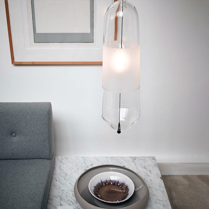 Sarah - Ellipse Bedside Pendant Lighting Cognac/Smoke/Clear Glass 1 - Light Simple Ceiling