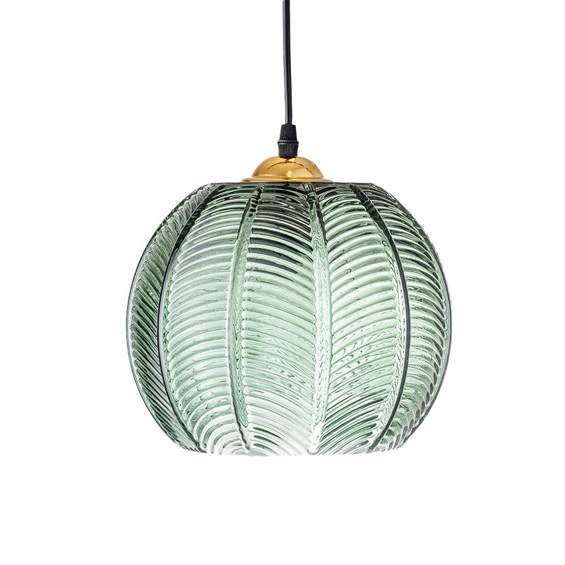 Mara - Green Ribbed Glass Pumpkin Dinette Pendant Lamp