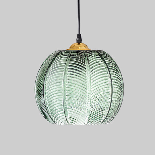 Mara - Green Ribbed Glass Pumpkin Dinette Pendant Lamp