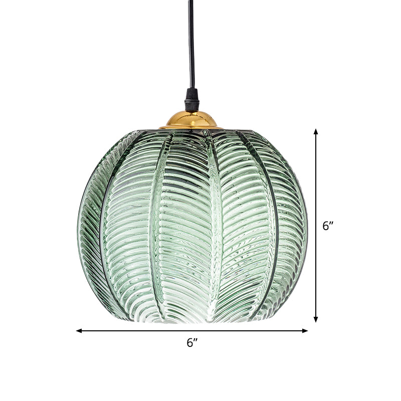 Mara - Green Ribbed Glass Pumpkin Dinette Pendant Lamp