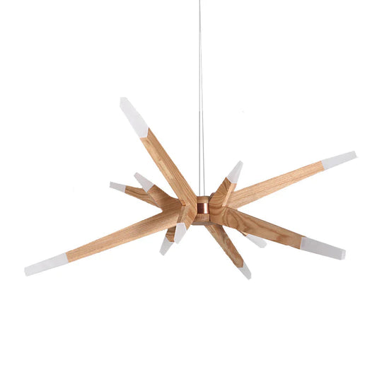 Contemporary Sputnik Chandelier Pendant Light 12 Lights Led Hanging Ceiling With Wood Shade