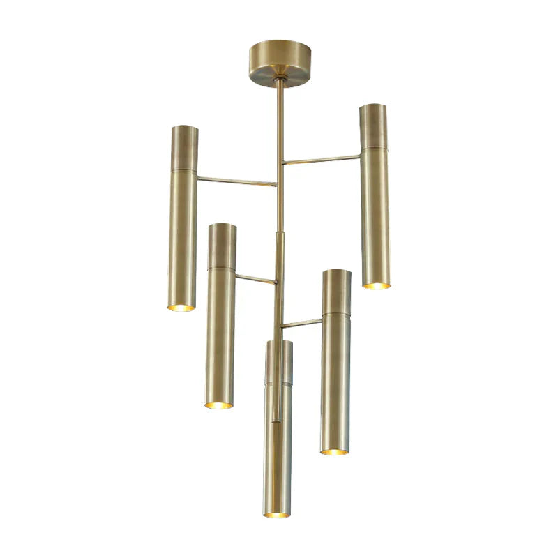 6/10 Heads Hallway Chandelier Lighting With Cylinder Metal Shade Modern Gold Hanging Lamp