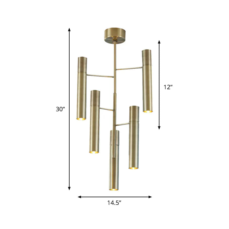 6/10 Heads Hallway Chandelier Lighting With Cylinder Metal Shade Modern Gold Hanging Lamp