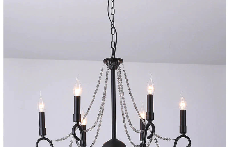 Wrought Iron Crystal Chandelier Candle Living Room Lamp Clothing Store Personality Black Lamps