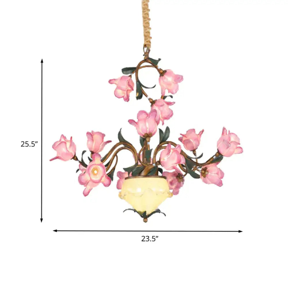 15 Lights Chandelier Pendant Light American Flower Metal Led Suspension Lamp In Brass For Bedroom