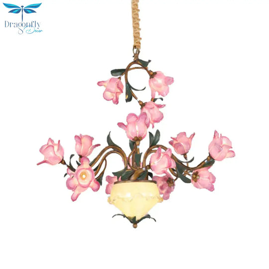 15 Lights Chandelier Pendant Light American Flower Metal Led Suspension Lamp In Brass For Bedroom