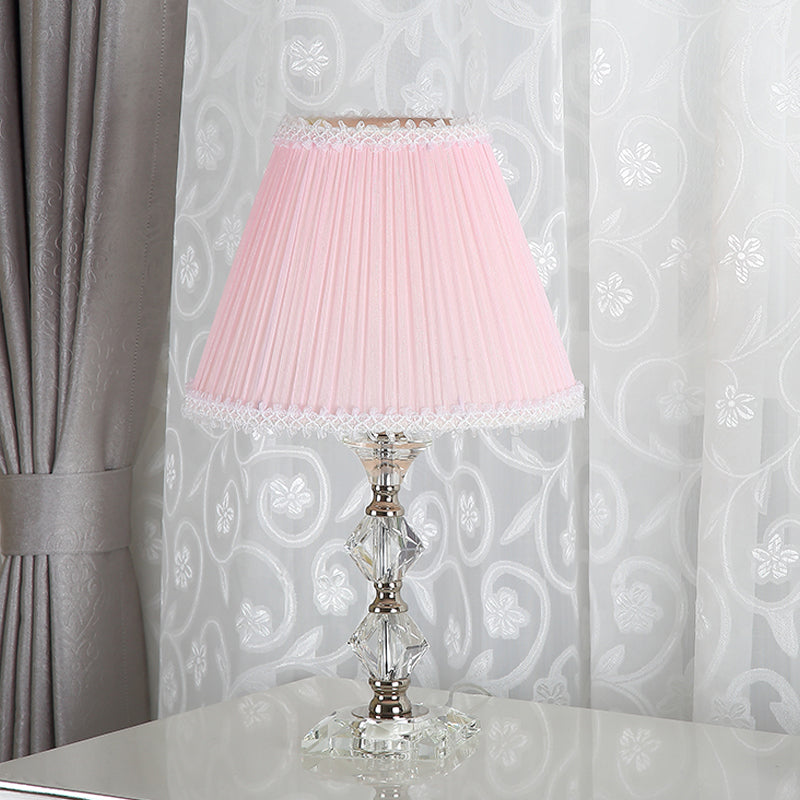 Benetnasch - 1 - Head Pink Crystal Bedroom Desk Lamp With Scalloped Shade / B