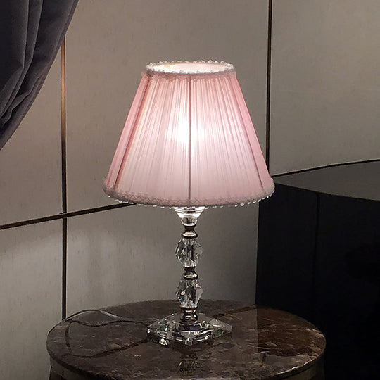 Benetnasch - 1 - Head Pink Crystal Bedroom Desk Lamp With Scalloped Shade