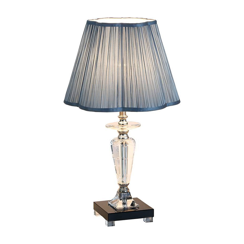 Isabelle - Blue Traditional Table Lamp With Floral Trim Shade & Crystal Urn Base