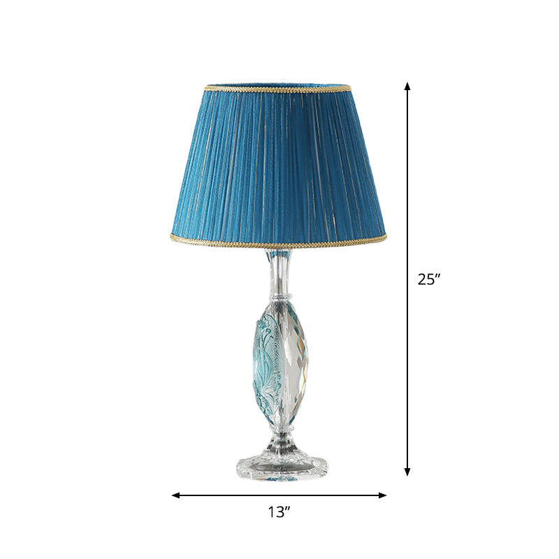 Hélène - Traditional Clear Crystal Reading Lighting With Drum Blue Fabric Shade