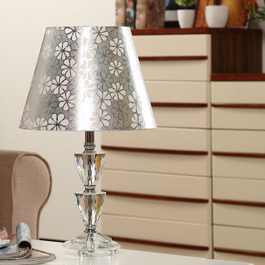 Mara - Modern Clear Crystal Globe/Triangle - Like Desk Light 1 Bulb Nightstand Lamp In White/Silver