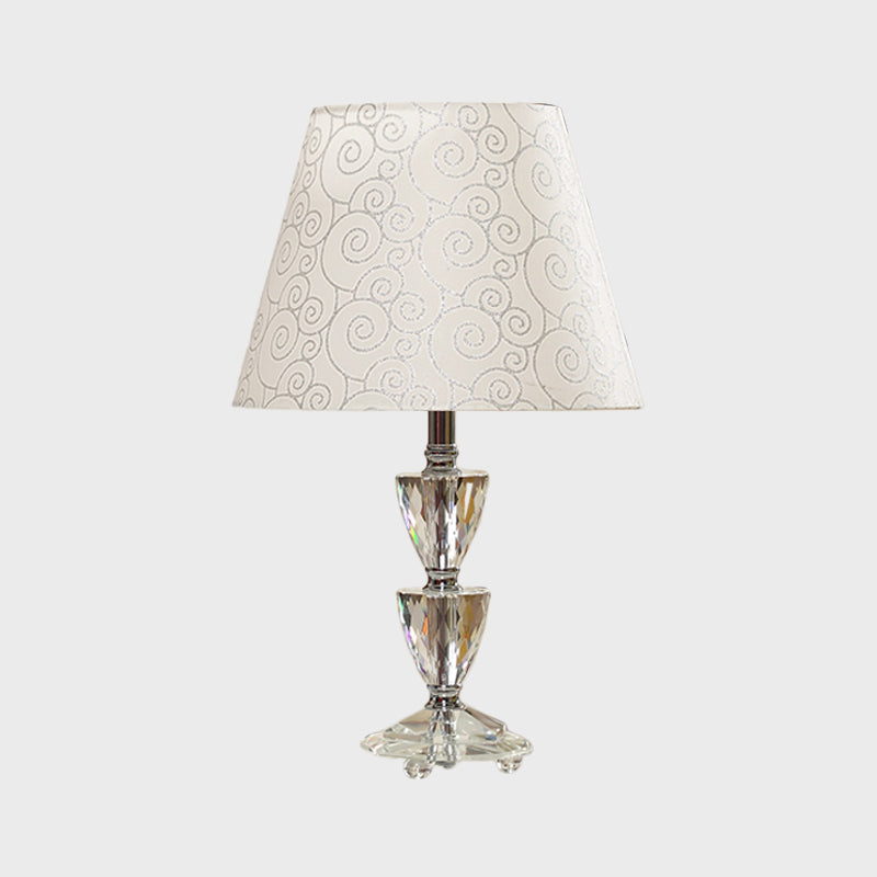 Mara - Modern Clear Crystal Globe/Triangle - Like Desk Light 1 Bulb Nightstand Lamp In White/Silver