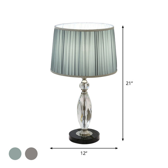 Phact - Minimalism 1 Bulb Desk Lamp With Fabric Shade Grey/Blue Drum Nightstand Light Clear Crystal