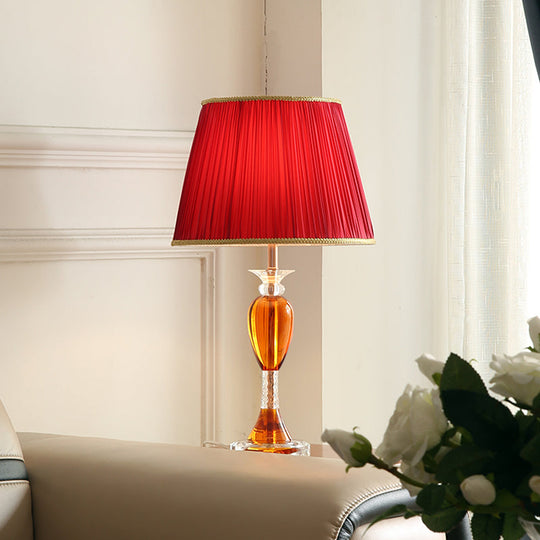 Aldib - Modernist Red Urn Base Night Table Lighting 1 - Head Clear Crystal Reading Lamp With Cone