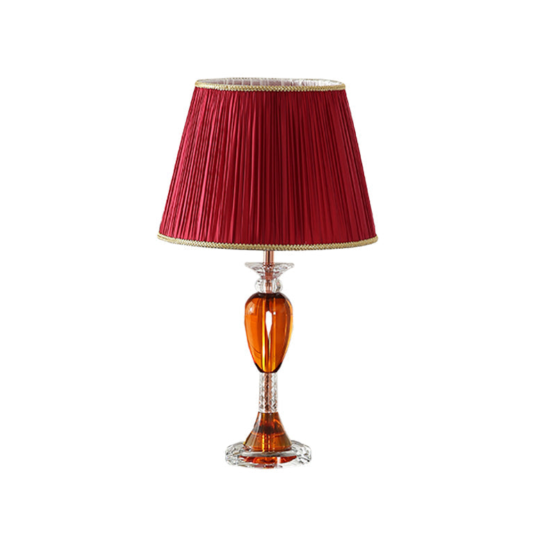 Aldib - Modernist Red Urn Base Night Table Lighting 1 - Head Clear Crystal Reading Lamp With Cone