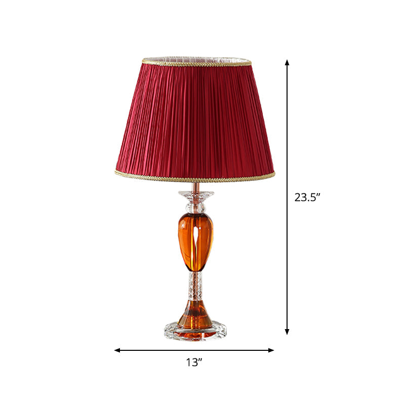 Aldib - Modernist Red Urn Base Night Table Lighting 1 - Head Clear Crystal Reading Lamp With Cone