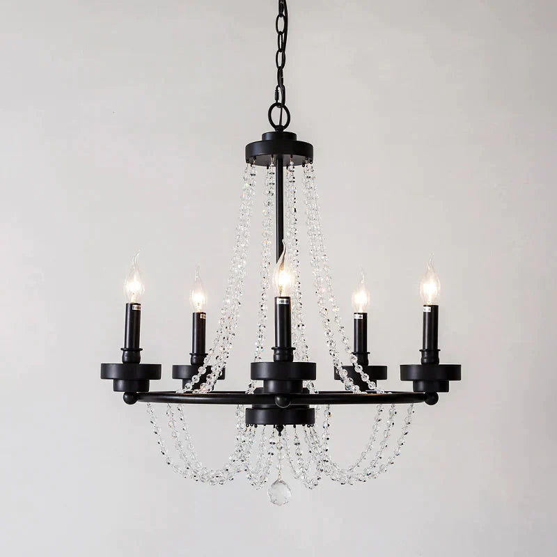 Metallic Candlestick Suspension Lamp Retro 5 - Light Restaurant Hanging Chandelier In Black With