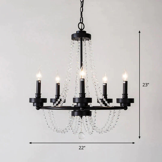 Metallic Candlestick Suspension Lamp Retro 5 - Light Restaurant Hanging Chandelier In Black With