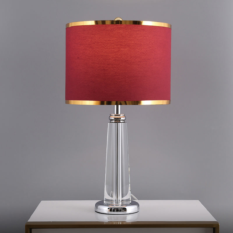 Zoe - Burgundy Circular Nightstand Lamp With Crystal Lamp - Post