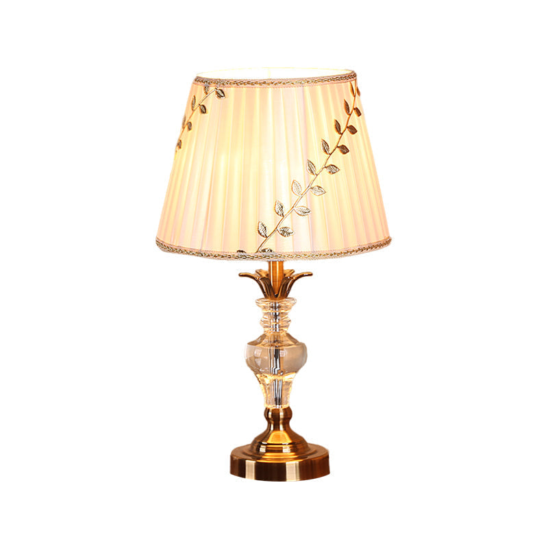 Chloe - Leaf Leaf - And - Vine Patterned Shade Bedroom Table Light Traditional Fabric 1 Bulb White