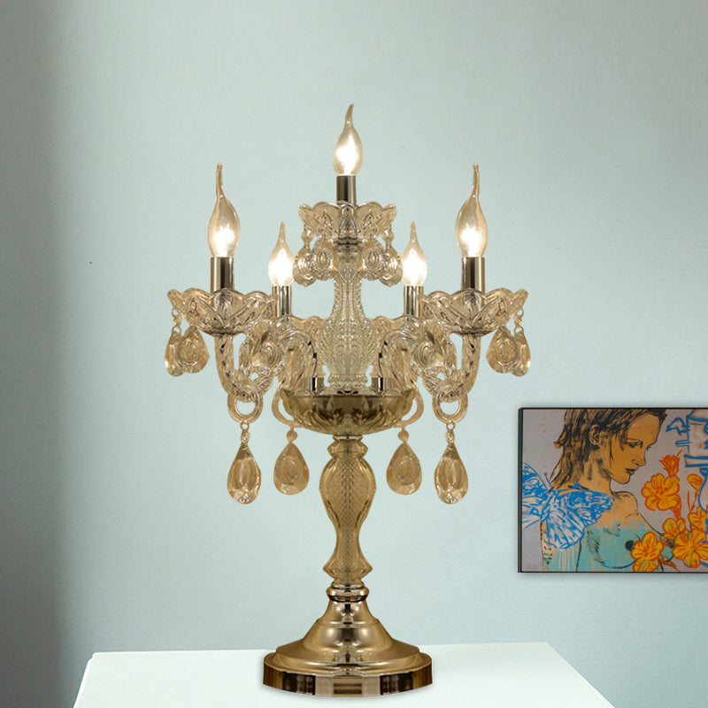 Rita - Elegant Candelabra Bedroom Table Light Traditional Clear Crystal 5/6/7 Heads Chrome Night