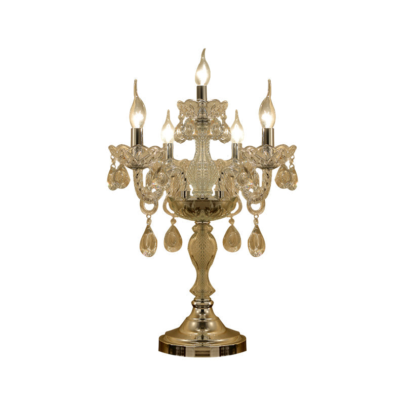 Rita - Elegant Candelabra Bedroom Table Light Traditional Clear Crystal 5/6/7 Heads Chrome Night