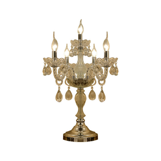Rita - Elegant Candelabra Bedroom Table Light Traditional Clear Crystal 5/6/7 Heads Chrome Night