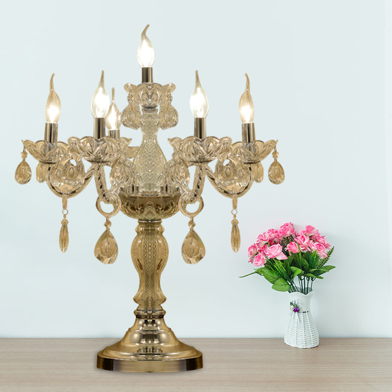 Rita - Elegant Candelabra Bedroom Table Light Traditional Clear Crystal 5/6/7 Heads Chrome Night