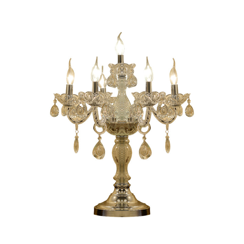 Rita - Elegant Candelabra Bedroom Table Light Traditional Clear Crystal 5/6/7 Heads Chrome Night