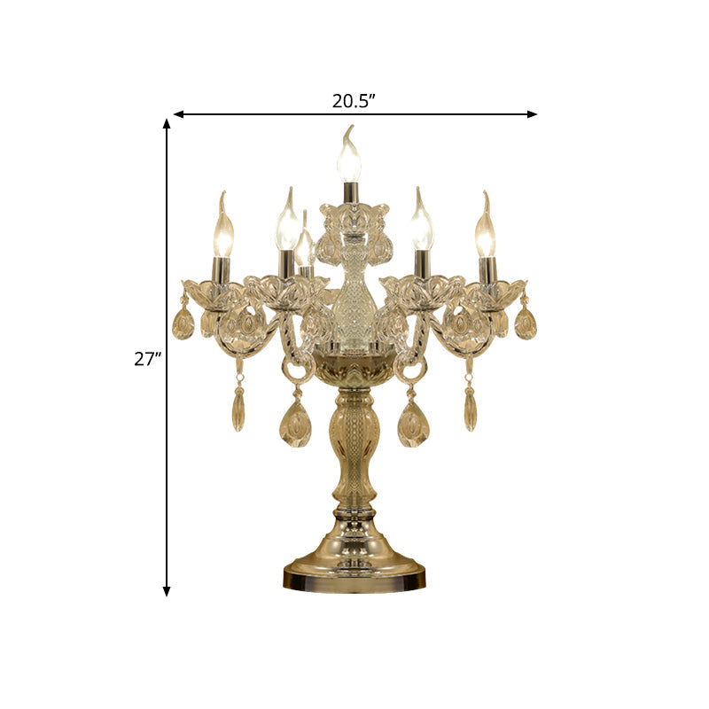 Rita - Elegant Candelabra Bedroom Table Light Traditional Clear Crystal 5/6/7 Heads Chrome Night