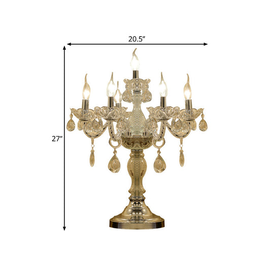 Rita - Elegant Candelabra Bedroom Table Light Traditional Clear Crystal 5/6/7 Heads Chrome Night