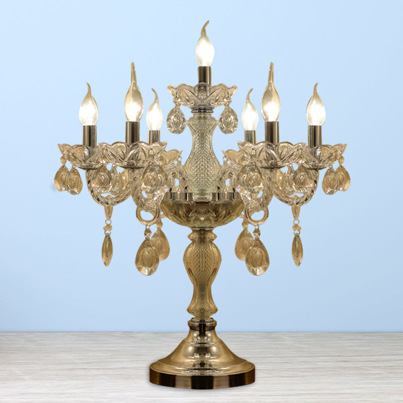 Rita - Elegant Candelabra Bedroom Table Light Traditional Clear Crystal 5/6/7 Heads Chrome Night