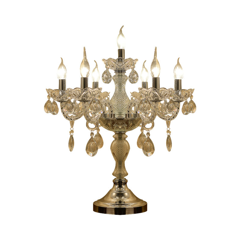 Rita - Elegant Candelabra Bedroom Table Light Traditional Clear Crystal 5/6/7 Heads Chrome Night