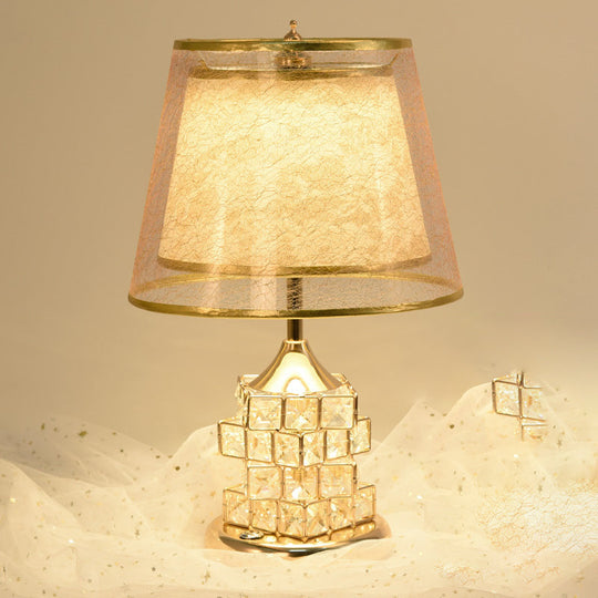 Alsciaukat - Elegant Gold/Silver Floral Table Light With Crystal Blocks Gold