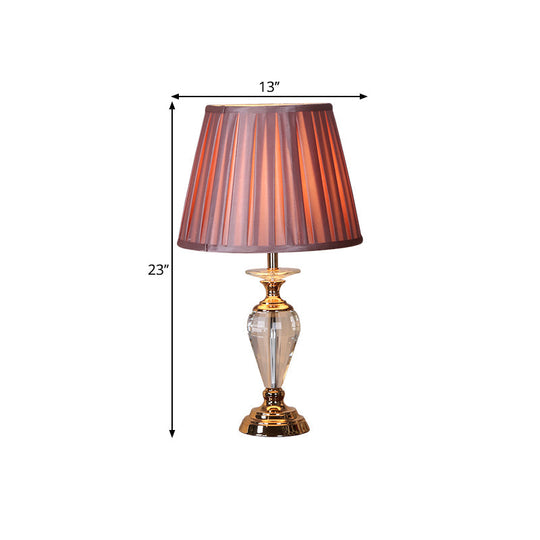Christelle - 1 Bulb Crystal Table Light With Barrel Pleated Shade Fabric Traditional Drawing Room