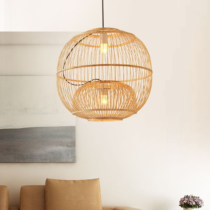 Kaffaljidhma - Bamboo Shade Pendant Lighting Contemporary Style Beige Hanging Lamp