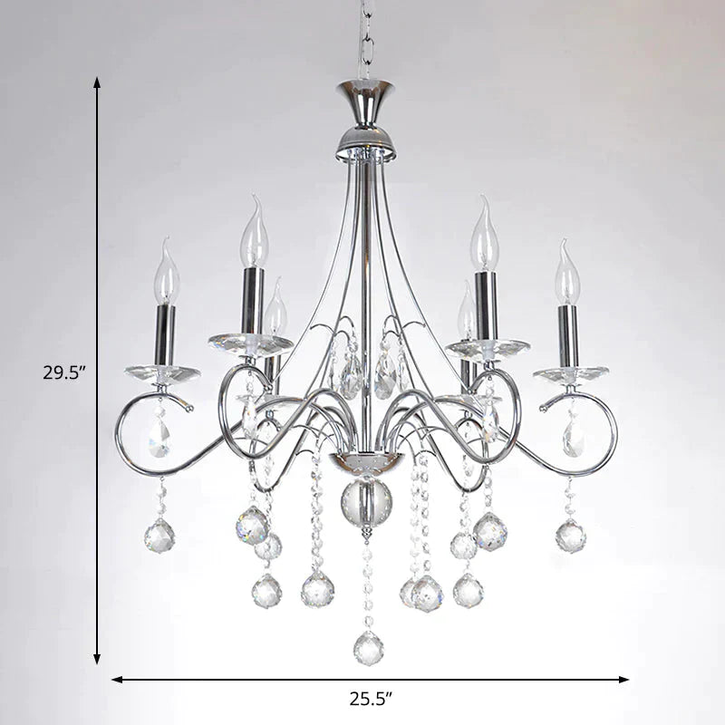 6 Bulbs Flameless Candle Chandelier Lighting With Clear Crystal Accent Vintage Stylish Pendant Lamp