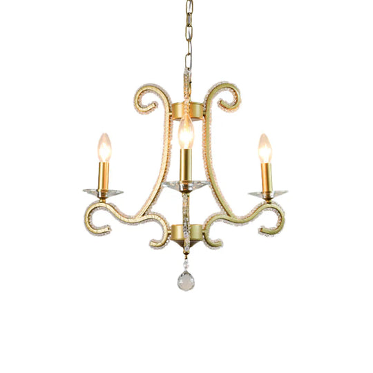Traditional Candlestick Chandelier 3/6 Heads Crystal Beaded Suspension Lighting With Scroll Arm In