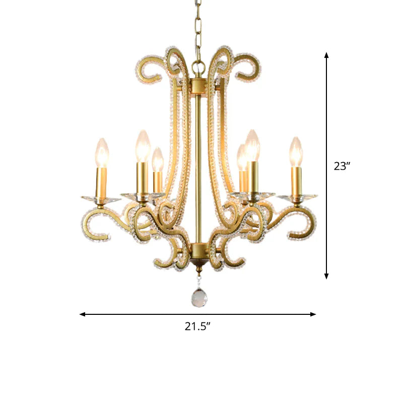 Traditional Candlestick Chandelier 3/6 Heads Crystal Beaded Suspension Lighting With Scroll Arm In