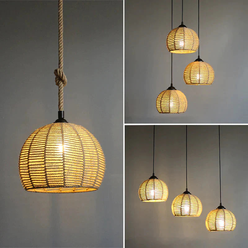 American Round Hemp Rope Chandelier Pendant