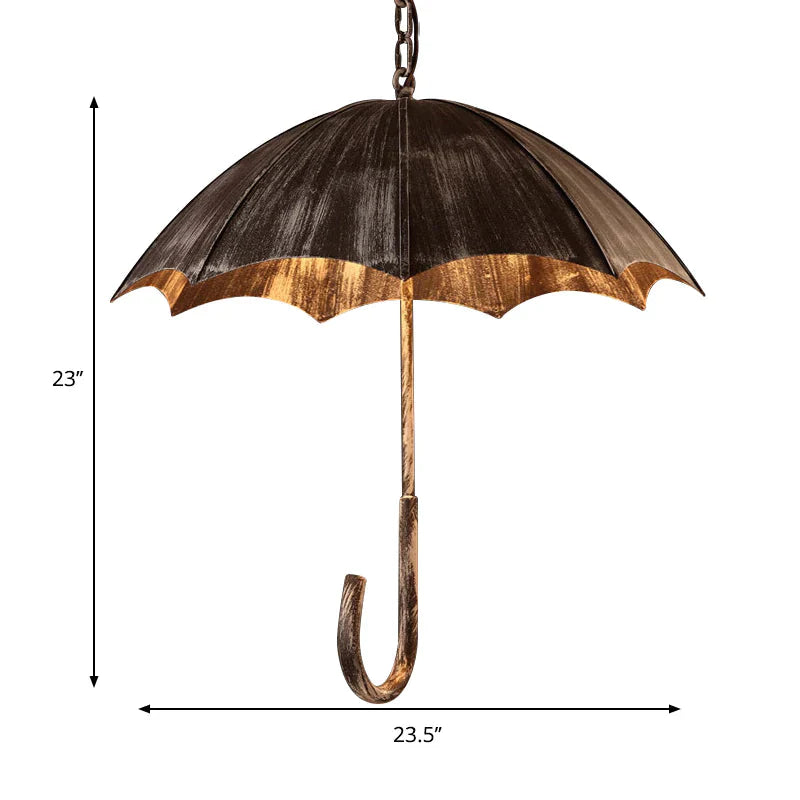 Industrial Distressed Umbrella Pendant Light Iron Olde Bronze Chandelier For Cafe