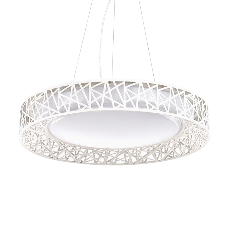 Laã«Titia - Nordic Drum Hanging Pendant Light Metal Led White Ceiling With Hollow Design In