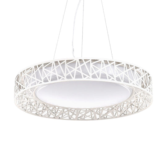 Laã«Titia - Nordic Drum Hanging Pendant Light Metal Led White Ceiling With Hollow Design In