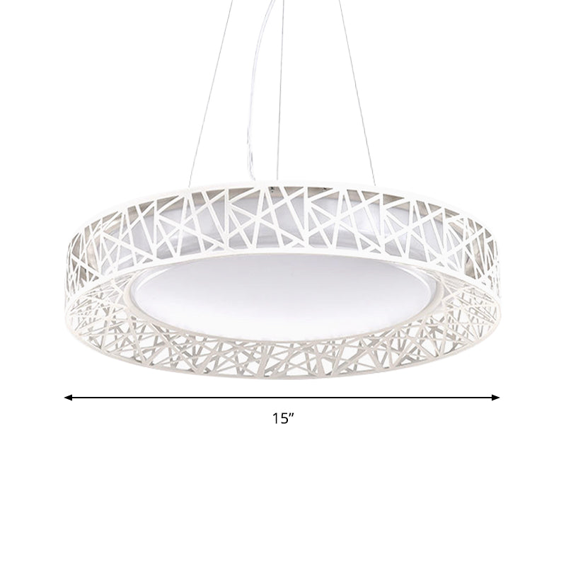 Laã«Titia - Nordic Drum Hanging Pendant Light Metal Led White Ceiling With Hollow Design In