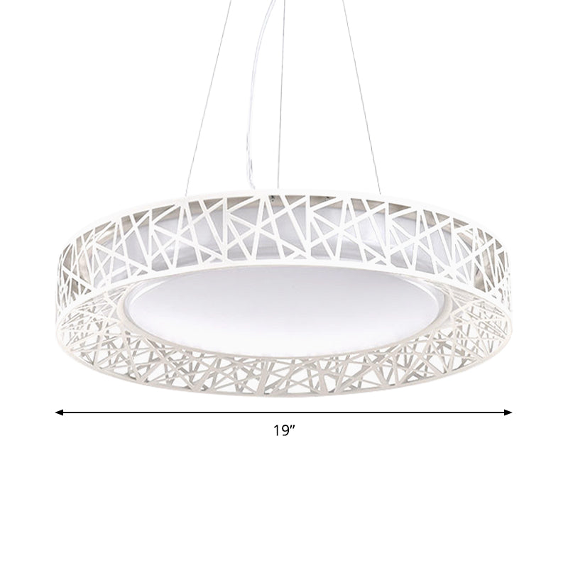 Laã«Titia - Nordic Drum Hanging Pendant Light Metal Led White Ceiling With Hollow Design In